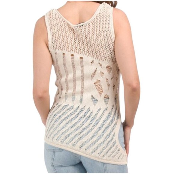 Zara Knitted Side Cutout Crochet Sweater Tank Top Sleeveless Cream Ivory M NWT - Picture 4 of 16